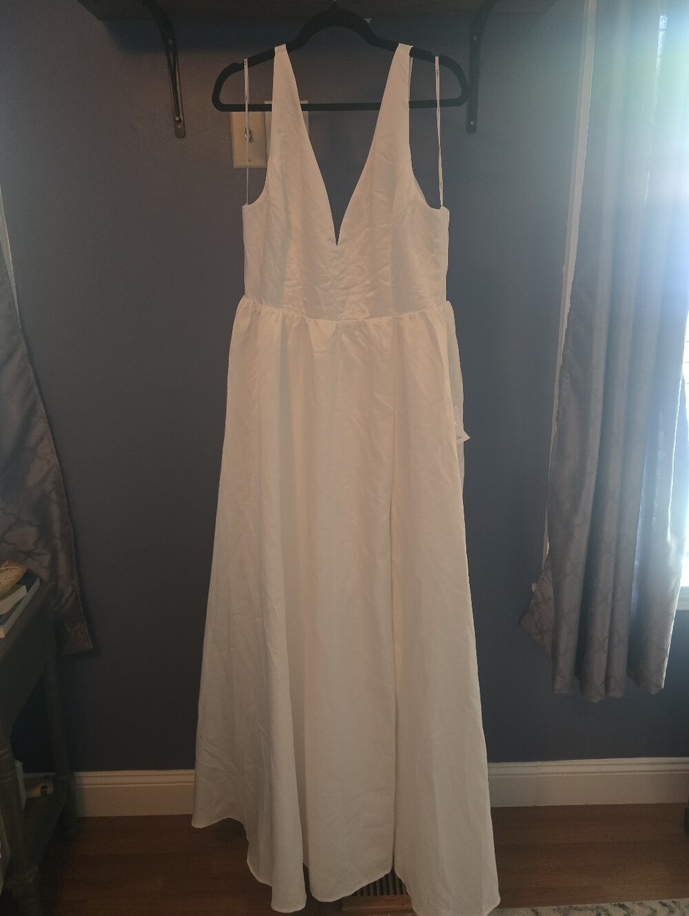 LULUS Satin Plunge V-Neck Sleeveless Open Back Side Slit Full Skirt Ball Gown XL - Picture 2 of 6
